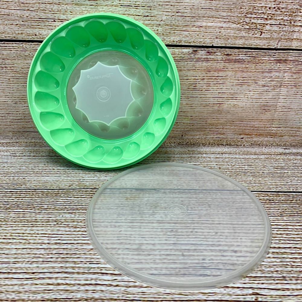 Tupperware Jello Mold Green Jel Ring Mold 1201-4 1202-1 & Lid 1203-5 Vintage